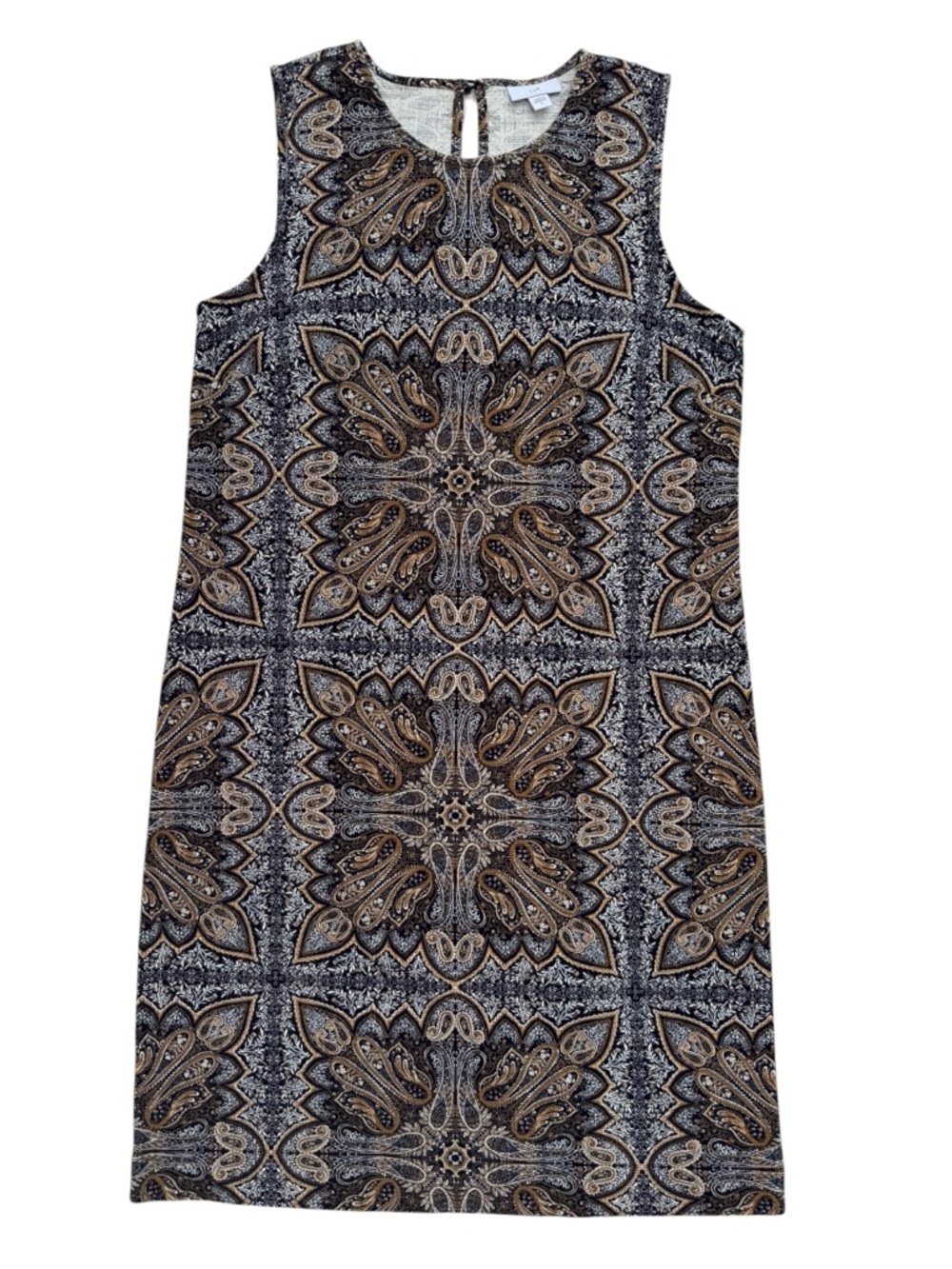 J. Jill Sleeveless Midi Dress in Black and Brown Paisley